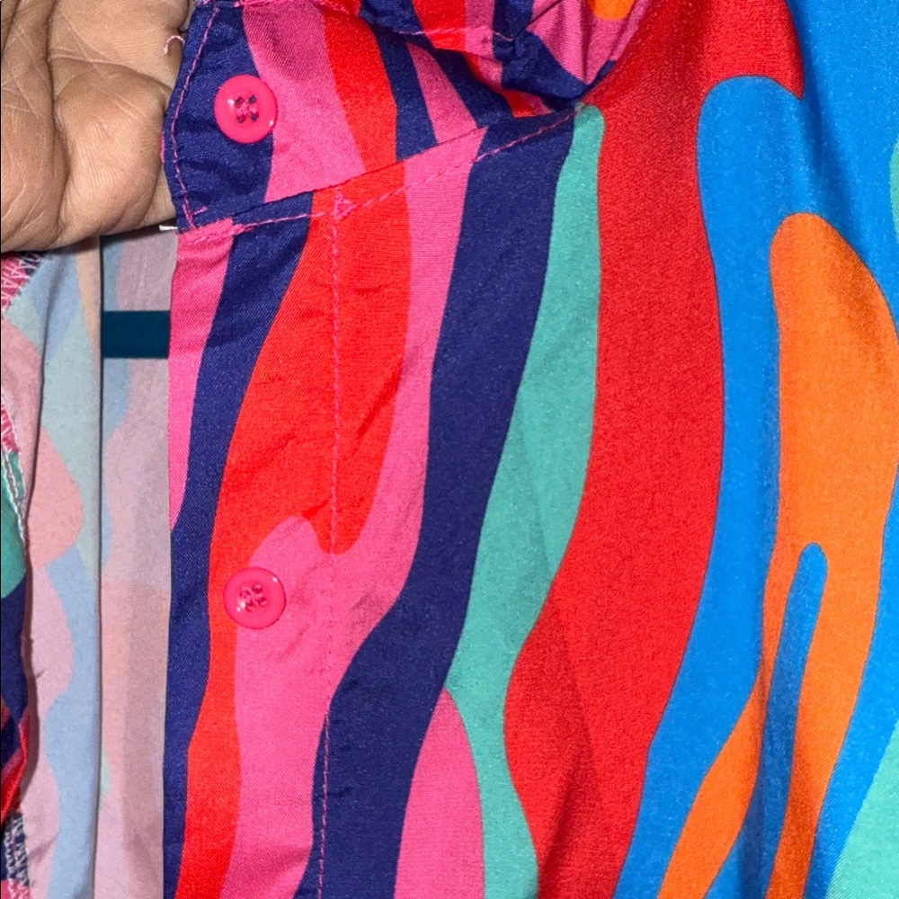 Colorful Womens Button Down Collared Long Shirt Mini Dress - Picture 6 of 11